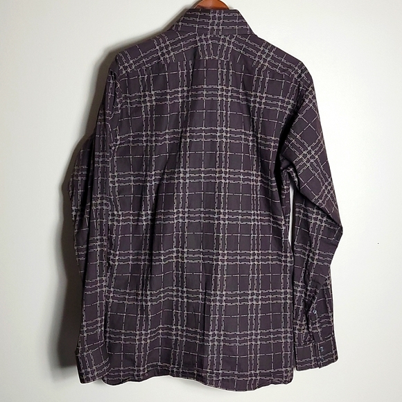 Burberry London Men's Button Up Brown Spellout Micro stripe Plaid Shirt Sz L - Picture 8 of 11